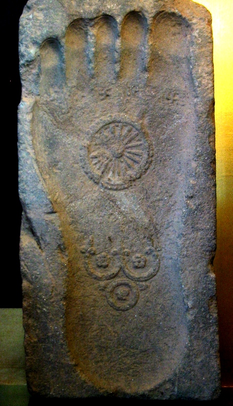 Footprint of Buddha with Dharmacakra and Triratna, 1st century, Gandhāra.