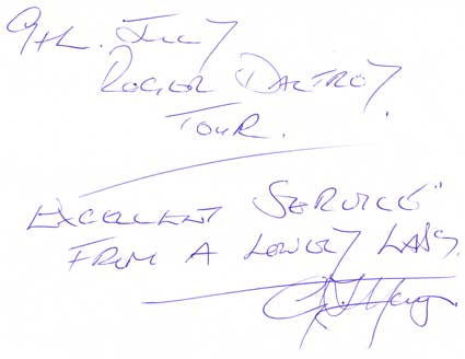 feedback from Roger Daltroy tour